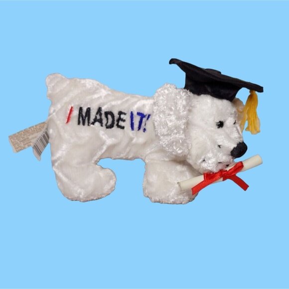 Dan Dee Collectors Choice Graduation Dog Plush White With Cap  Diploma - Picture 1 of 6